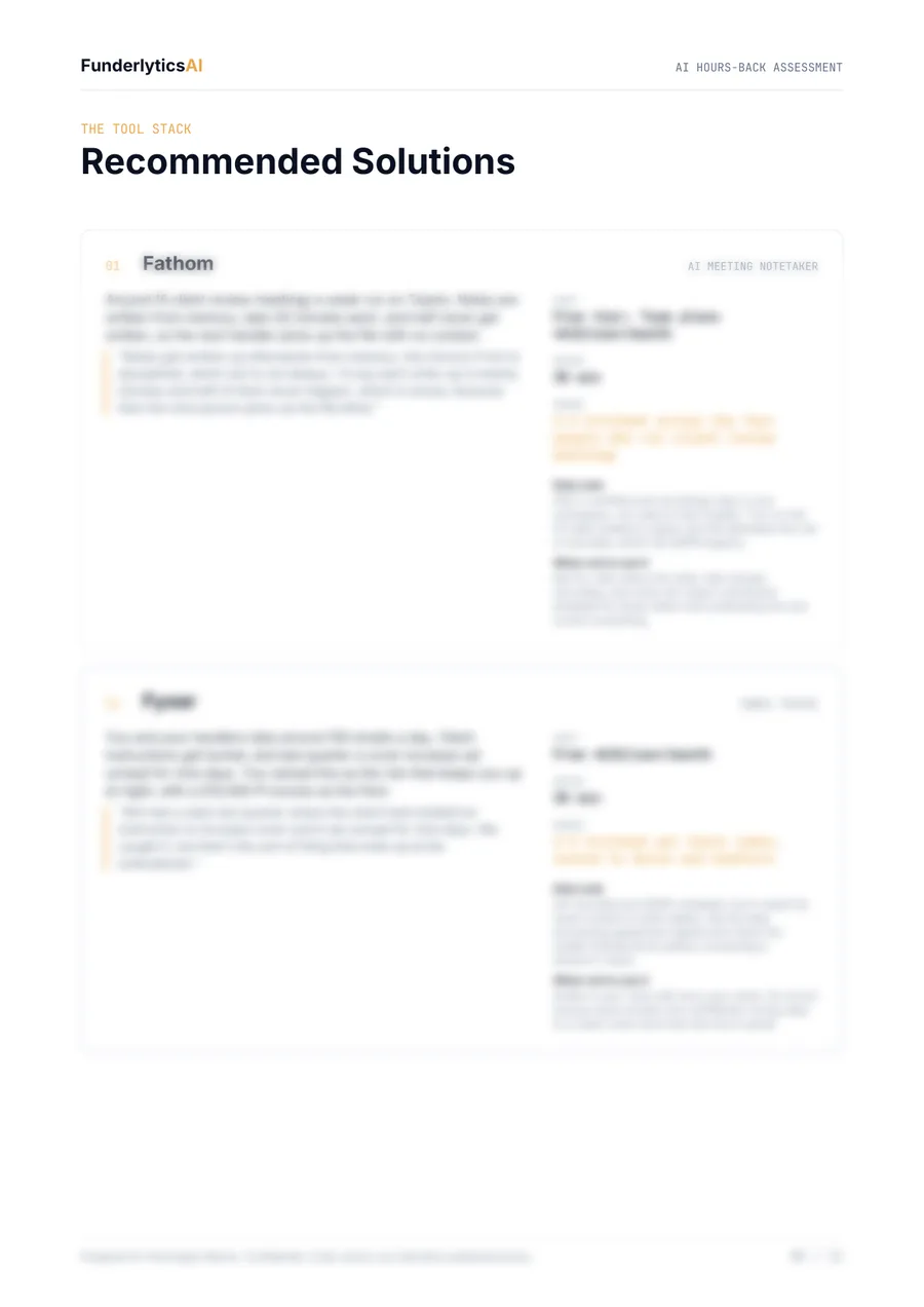 Recommended solutions page from a sample assessment report, with body text blurred